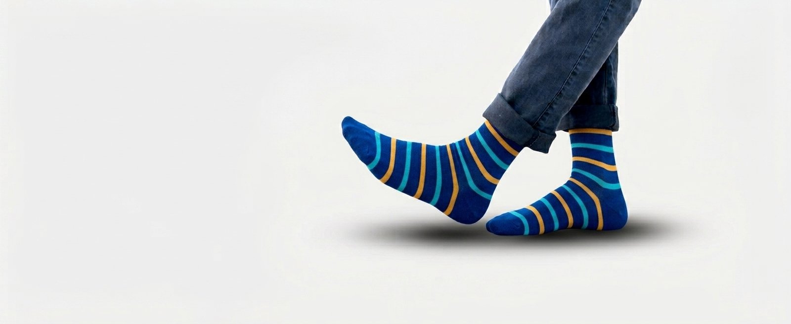 Model wearing striped socks, color combination 2