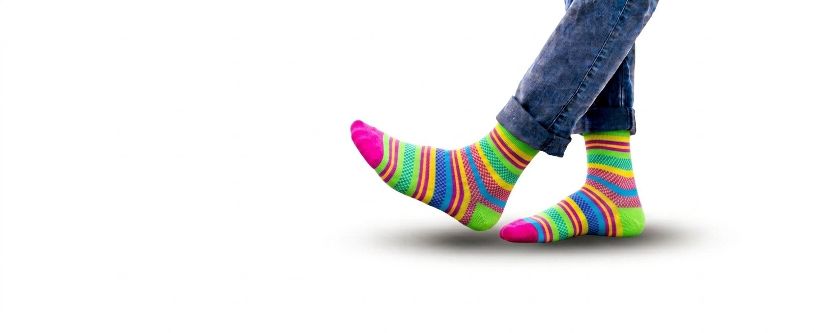Model wearing striped socks, color combination 5